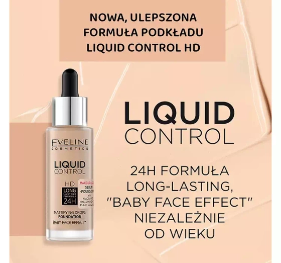 Eveline Cosmetics Liquid Control HD matujący podkład do twarzy z niacynamidem 065 Toffee 32 ml