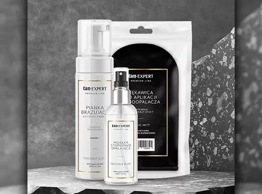 TANEXPERT PREMIUM LINE TANGIFT ZESTAW KOSMETYKÓW SAMOOPALAJĄCYCH PIANKA MGIEŁKA RĘKAWICA