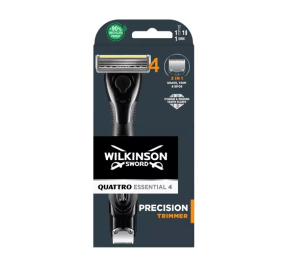 Wilkinson Sword Quattro Essential 4 maszynka do golenia dla mężczyzn z trymerem rączka 1 wkład