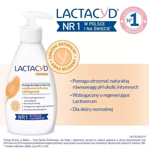 LACTACYD FEMINA EMULSJA DO CODZIENNEJ HIGIENY INTYMNEJ Z POMPKĄ 200ML