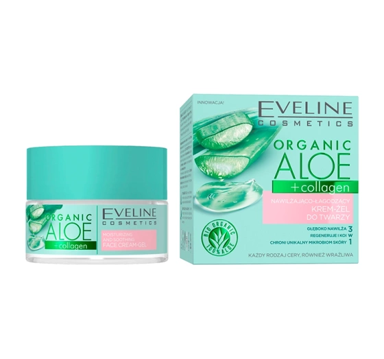 Eveline Cosmetics Organic Aloe Collagen nawilżająco-łagodzący krem-żel do twarzy 50 ml
