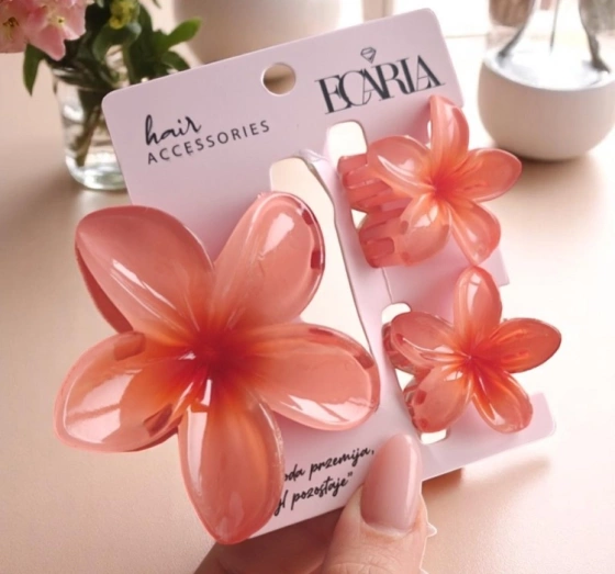eCarla zestaw trzech spinek do włosów hawajskie kwiaty SP419 Peach Ombre