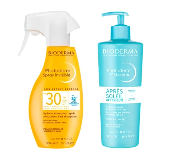 Bioderma Photoderm zestaw dermokosmetyków do opalania spray SPF30 300 ml łagodzący krem-żel 500 ml