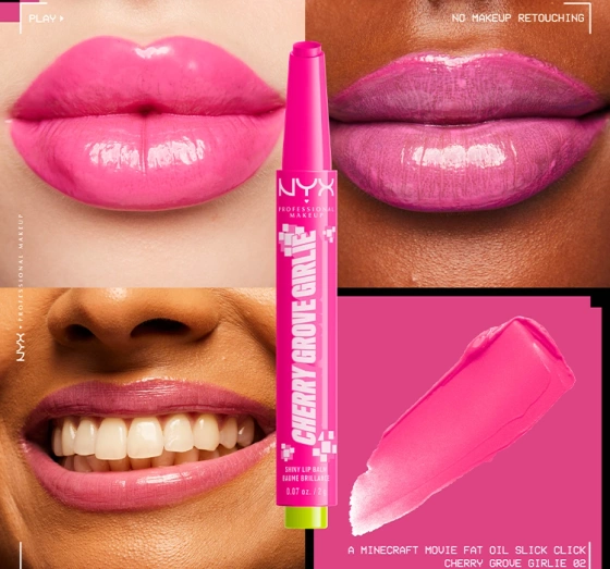NYX Professional Makeup × A Minecraft Movie balsam do ust w sztyfcie 02 Cherry Grove Girlie 2 g