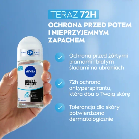 NIVEA Black&White Invisible Pure antyperspirant roll-on dla kobiet 50 ml
