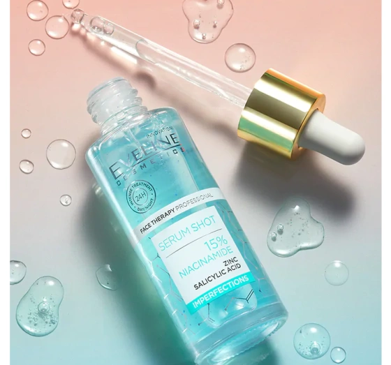 Eveline Cosmetics Serum Shot redukujące niedoskonałości serum do twarzy szyi i dekoltu 10% Niacynamid 30 ml