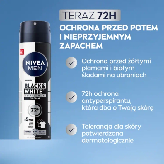 NIVEA MEN Black&White Invisible Original antyperspirant w sprayu dla mężczyzn 150 ml
