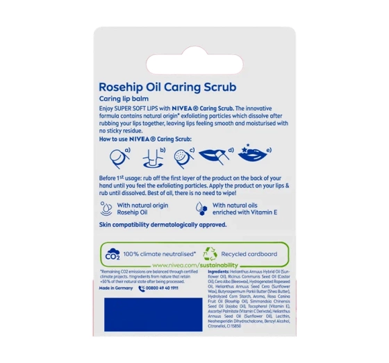 NIVEA Caring Scrub Super Soft pielęgnujący peeling do ust Dzika Róża 4,8 g