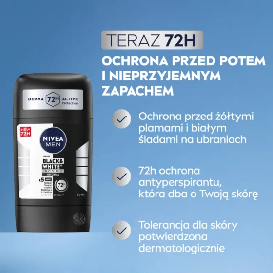 NIVEA MEN Black&White Invisible Original antyperspirant w sztyfcie dla mężczyzn 50 ml