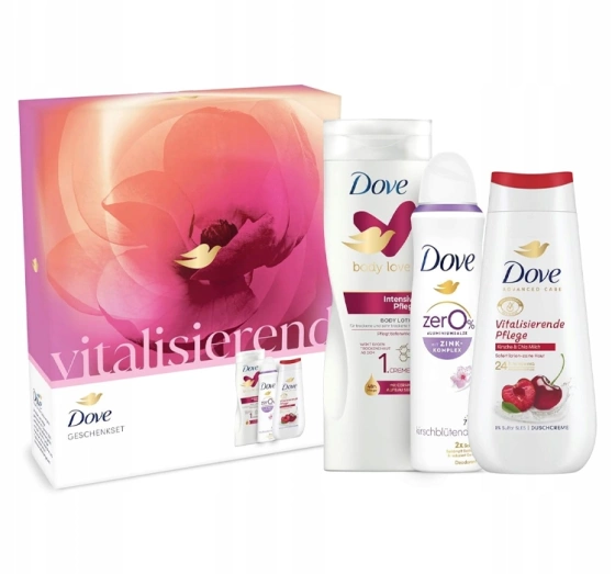 Dove zestaw żel pod prysznic 225 ml balsam do ciała 400 ml dezodorant spray 150 ml