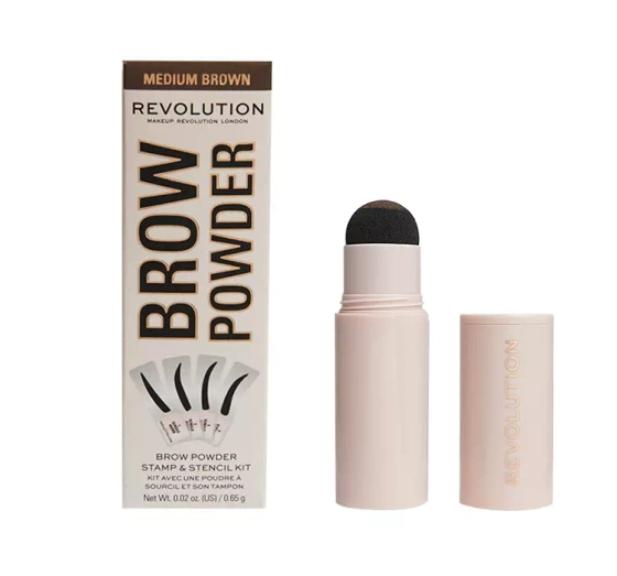 Makeup Revolution Brow Powder zestaw do brwi stempel szablony Medium Brown
