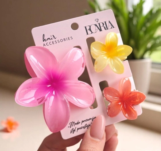 eCarla zestaw trzech spinek do włosów hawajskie kwiaty SP415 Pink Mix
