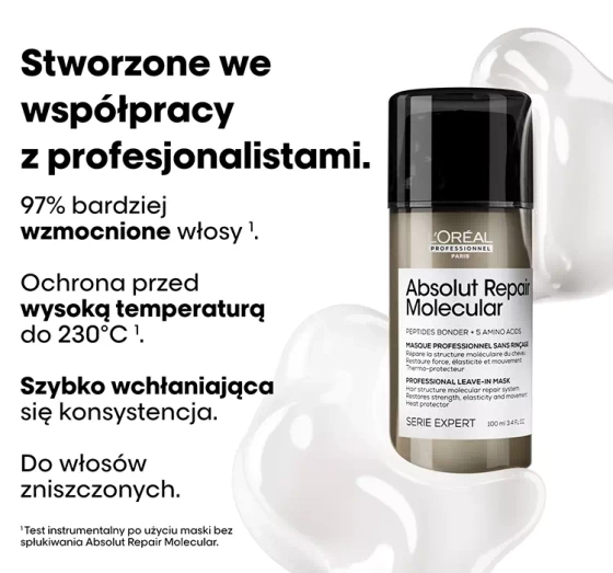 L'Oréal Professionnel Serie Expert Absolut Repair Molecular intensywnie odbudowująca maska bez spłukiwania do włosów zniszczonych 100 ml