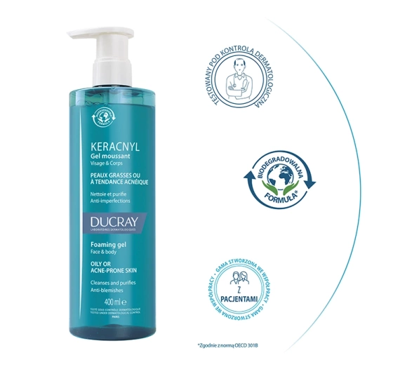 Ducray Keracnyl żel pieniący do twarzy i ciała 400 ml