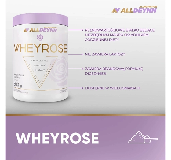 Allnutrition Alldeynn Wheyrose białko suplement diety White Chocolate Raspberry 500 g