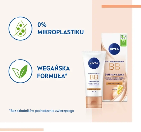 NIVEA 24h Nawilżenia krem BB 5w1 na dzień SPF15 odcień ciemny 50 ml