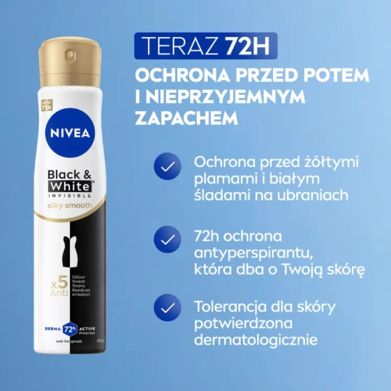 NIVEA Black&White Invisible Silky Smooth antyperspirant w sprayu dla kobiet 250 ml