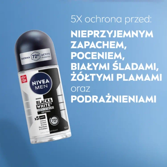 NIVEA MEN Black&White Invisible antyperspirant roll-on dla mężczyzn 50 ml