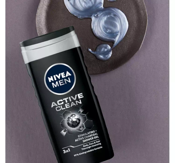 NIVEA MEN Active Clean żel pod prysznic do twarzy ciała i włosów 3w1 250 ml