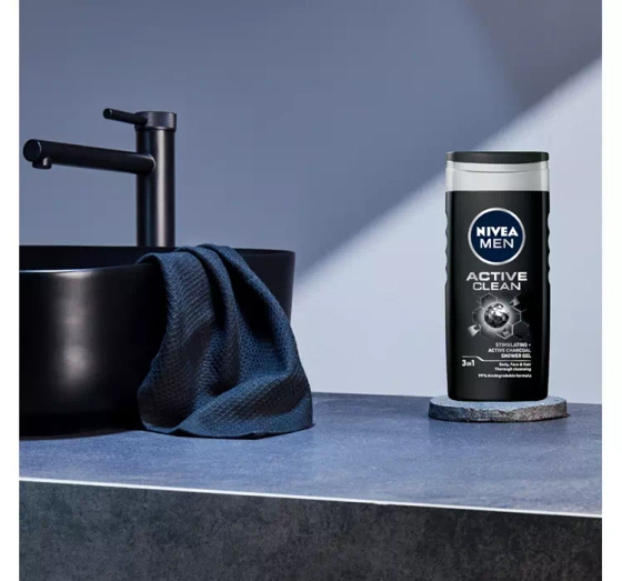 NIVEA MEN Active Clean żel pod prysznic do twarzy ciała i włosów 3w1 250 ml
