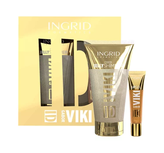 Ingrid x Viki Gabor zestaw Golden Set rozświetlający balsam do ciała błyszczyk do ust