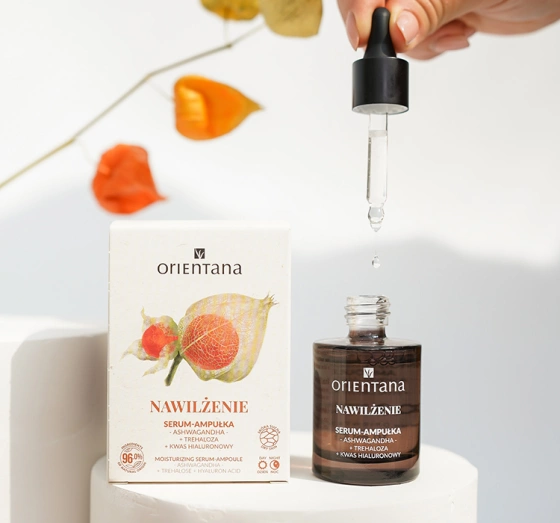 Orientana ampułka serum nawilżające Ashwagandha Trehaloza Kwas hialuronowy 30ml