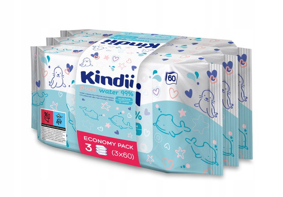 Cleanic Kindii Pure Water 99% nawilżane chusteczki dla dzieci 3 x 60 sztuk