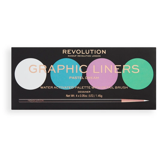 Makeup Revolution Graphic Liners paleta eyelinerów aktywowanych wodą Pastel Dream 5,4g