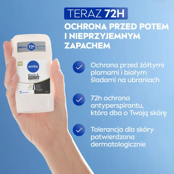 NIVEA Black&White Invisible Silky Smooth antyperspirant w sztyfcie dla kobiet 50 ml