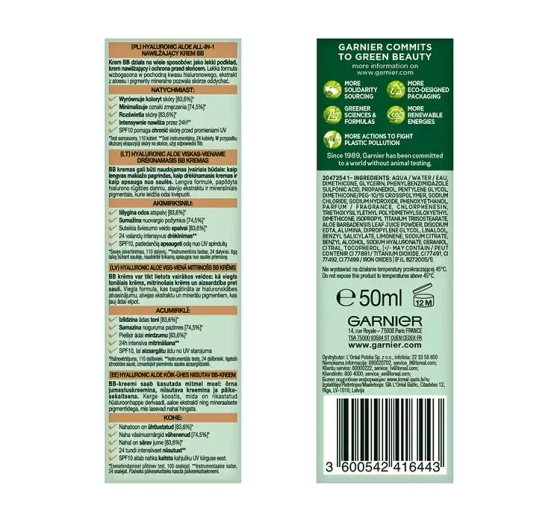 Garnier Hyaluronic Aloe all-in-1 nawilżający krem BB Light 50 ml