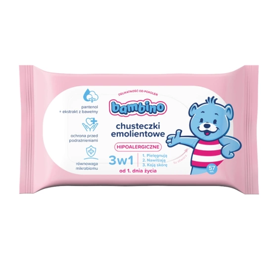 Bambino hipoalergiczne chusteczki emolientowe 3w1 57 szt