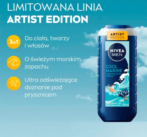 NIVEA MEN Cool Marine żel pod prysznic 3w1 dla mężczyzn 250 ml