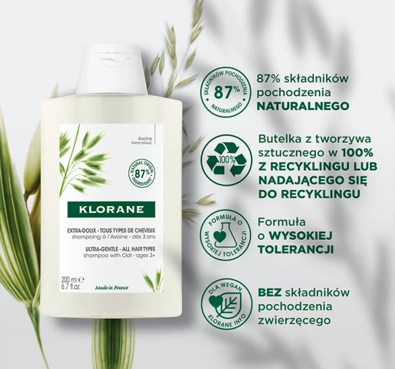 Klorane Organiczny Owies szampon do włosów każdego rodzaju 200 ml