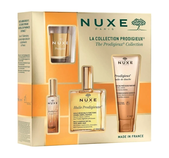 Nuxe The Prodigieux Collection zestaw prezentowy olejek 100 ml olejek pod prysznic 100 ml perfumy 15 ml świeca 70 g