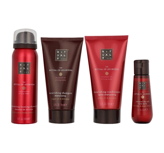 Rituals The Ritual Of Ayurveda zestaw mini kosmetyków pianka do mycia ciała szampon odżywka olejek do włosów i ciała