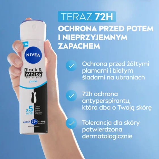 NIVEA Black&White Invisible Pure antyperspirant w sprayu dla kobiet 150 ml