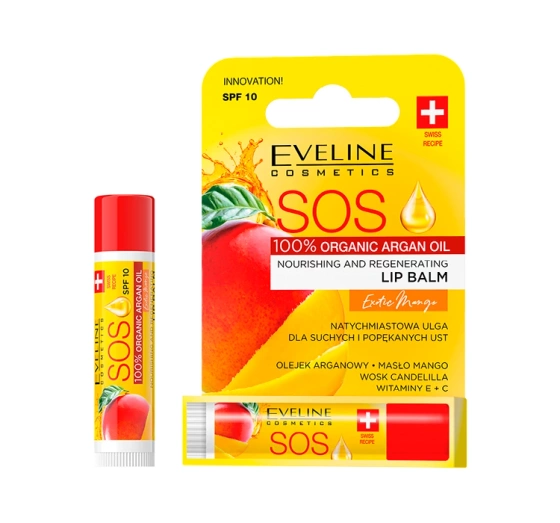 Eveline Cosmetics SOS Argan Oil odżywczo-regenerujący balsam do ust SPF10 Exotic Mango 13,9 g