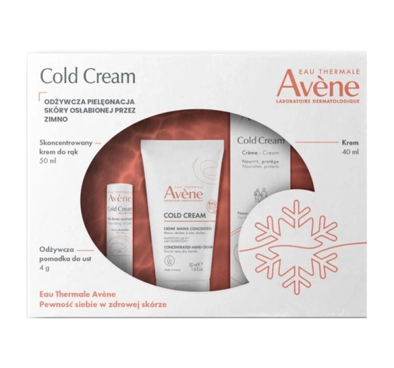 Avène Cold Cream zestaw kosmetyków do pielęgnacji krem do twarzy 40 ml krem do rąk 50 ml pomadka ochronna 4 g