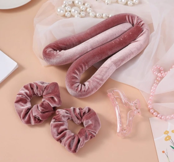 Sister Young Lisa zestaw do kręcenia włosów wałek 2 scrunchie klips Pink