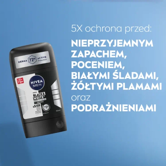 NIVEA MEN Black&White Invisible Original antyperspirant w sztyfcie dla mężczyzn 50 ml