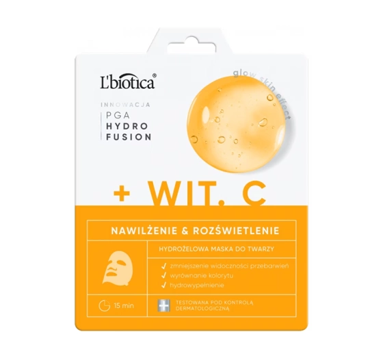 L'Biotica PGA Hydro Fusion Witamina C nawilżająco-rozświetlająca maska hydrożelowa do twarzy 1 sztuka