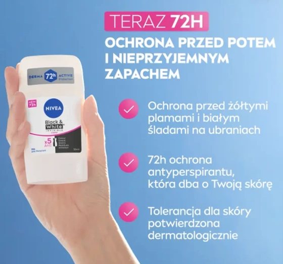 NIVEA Black&White Invisible Clear antyperspirant w sztyfcie dla kobiet 50 ml