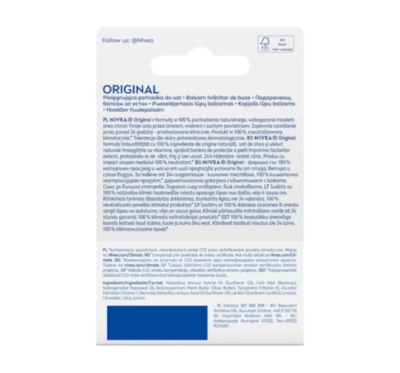 NIVEA pielęgnująca pomadka do ust Original Care 4,8 g