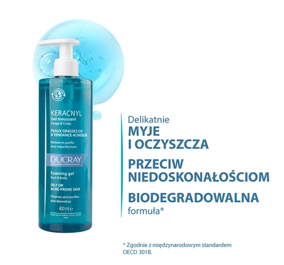 Ducray Keracnyl żel pieniący do twarzy i ciała 400 ml