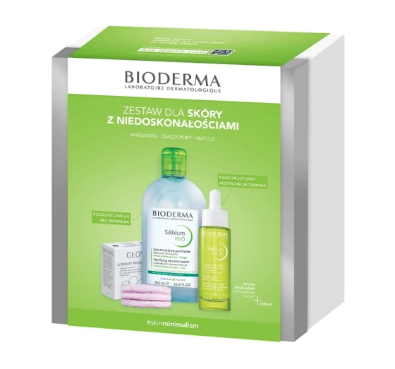 Bioderma Sebium zestaw kosmetyków dla skóry z niedoskonałościami woda micelarna 500 ml serum 30 ml wielorazowe płatki kosmetyczne 3 sztuki