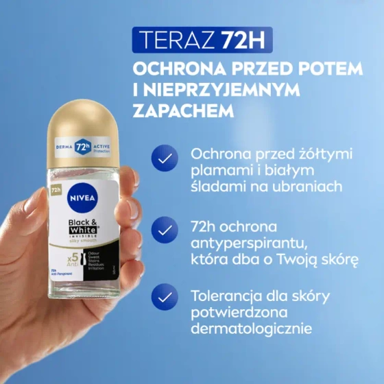 NIVEA Black&White Invisible Silky Smooth antyperspirant roll-on dla kobiet 50 ml