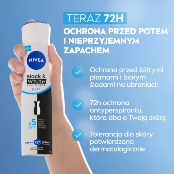 NIVEA Black&White Invisible Pure antyperspirant w sprayu dla kobiet 250 ml