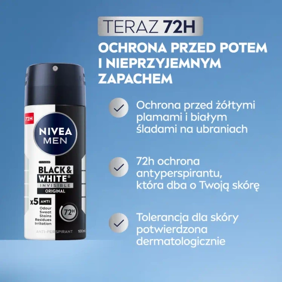 NIVEA MEN Black&White Invisible Orginal antyperspirant w sprayu dla mężczyzn 100 ml
