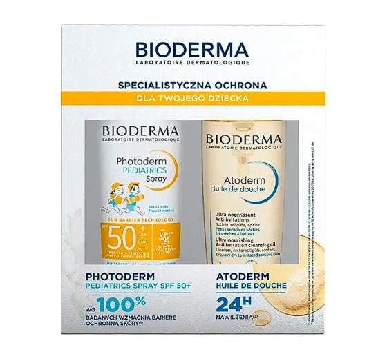 Bioderma zestaw dermokosmetyków dla dziecka spray dla dzieci 200 ml olejek do kąpieli 200 ml