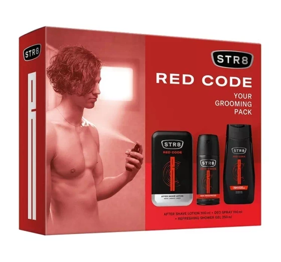 STR8 Red Code woda po goleniu 100 ml dezodorant spray 150 ml żel pod prysznic 250 ml
